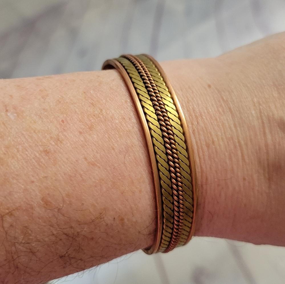 Copper Magnetic Cuff Bracelet With Chain Inlay